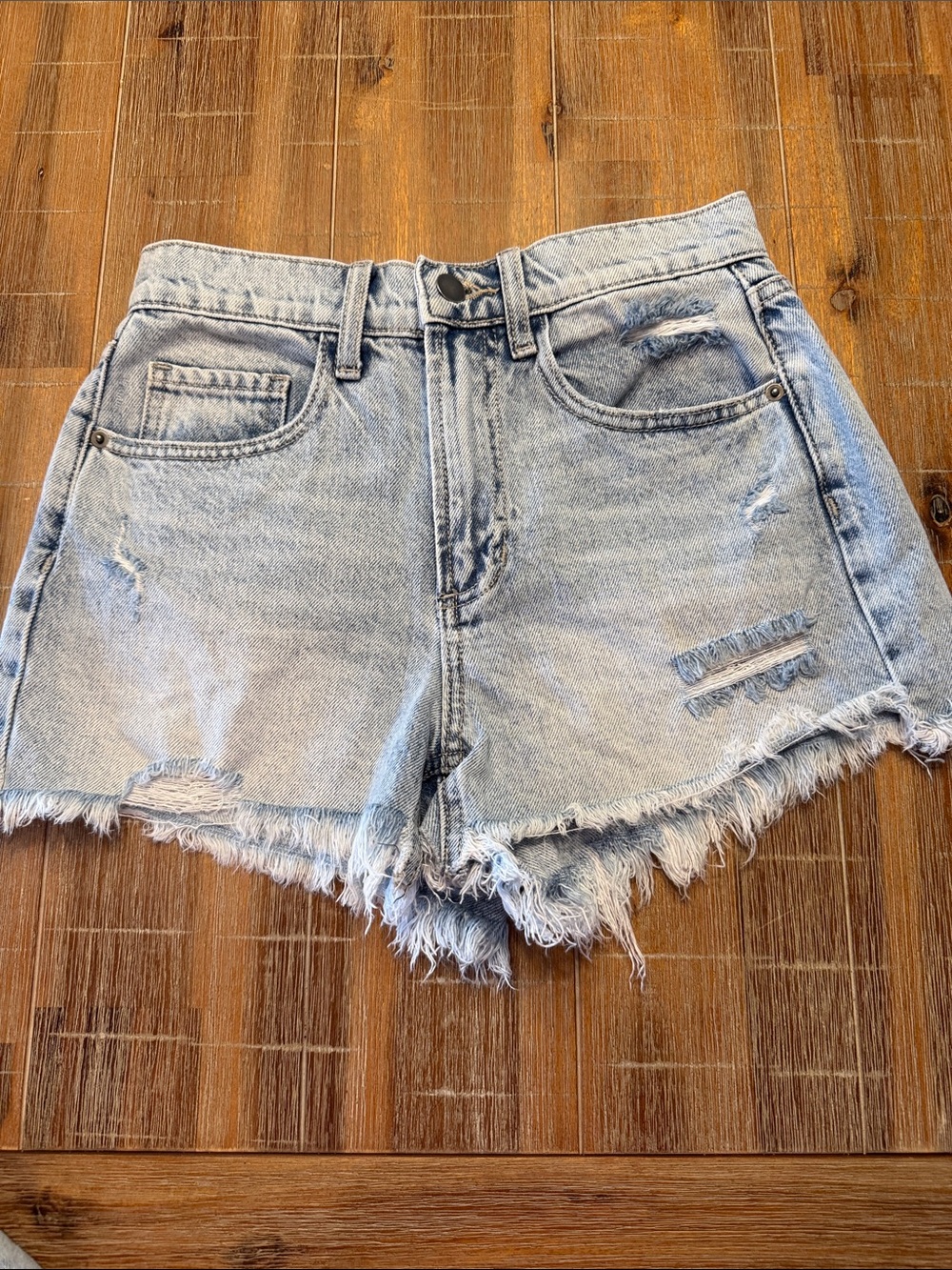 Altar'd State Light Blue Distressed Denim Shorts